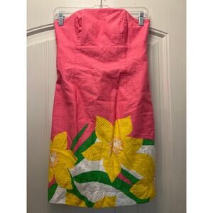 Lilly Pulitzer Women Strapless Franco Daffodil Tie Back Sheath Dress Size 2 Pink